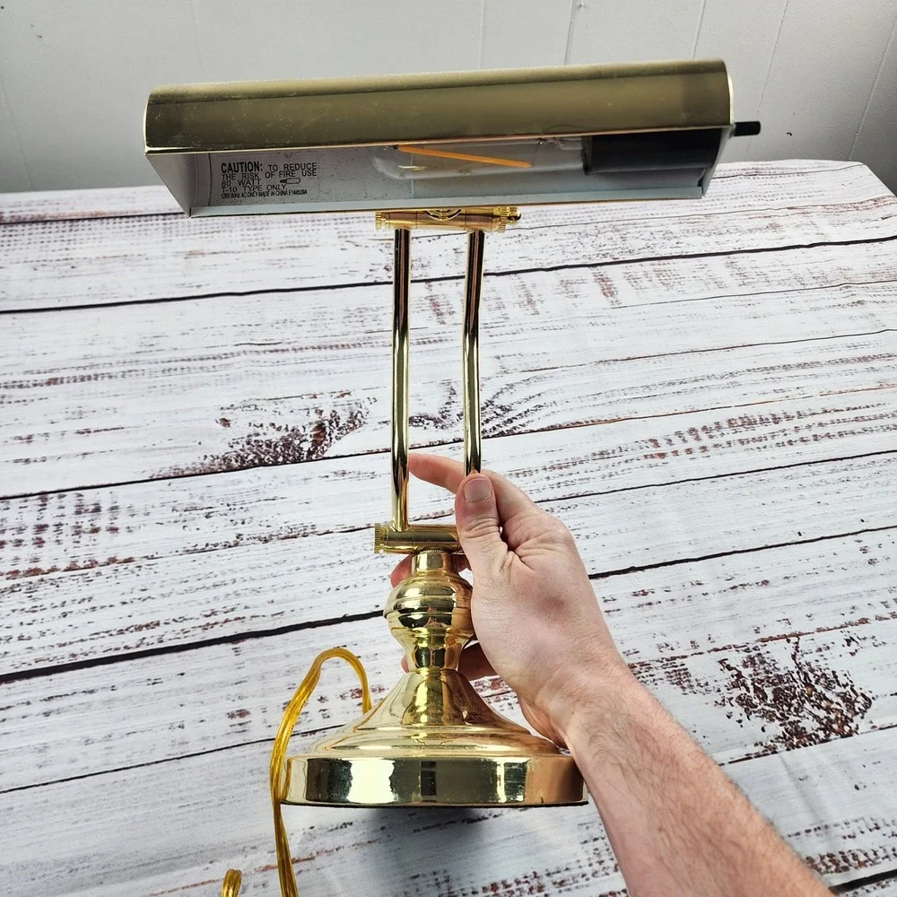 Polished Brass Bankers Desk Lamp Adjustable Piano Light T10 Cylinder Dual Arm